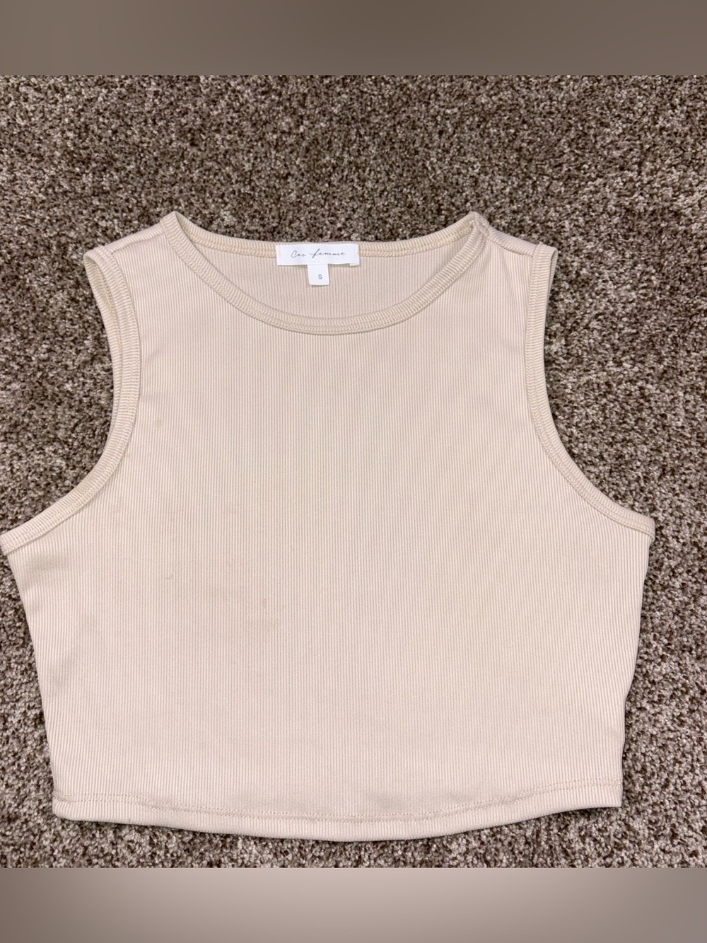 Ces Femme Boutique Ribbed Crop Tank Top - Beige